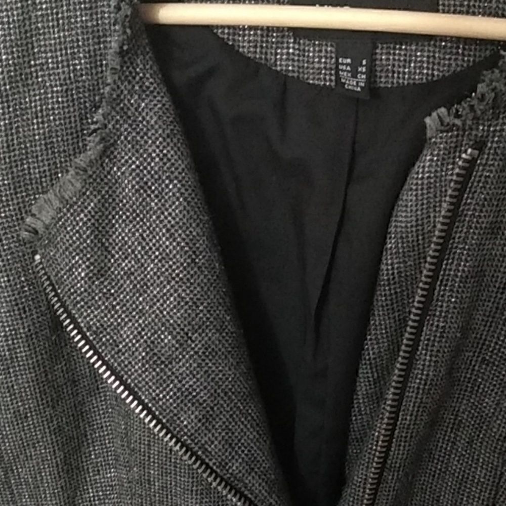 MNG Casual Black & Silver Moto Tweed Jacket XS - Picture 5 of 8